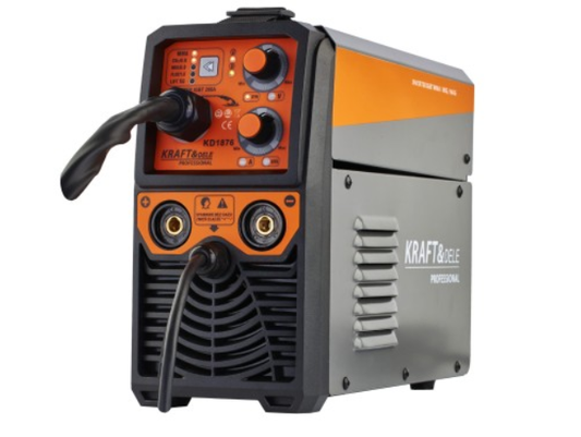 MIG/MAG/MMA/TIG suvirinimo aparatas Kraft&Dele KD1876, oranžinė ir tamsi spalvos su valdymo skydeliu