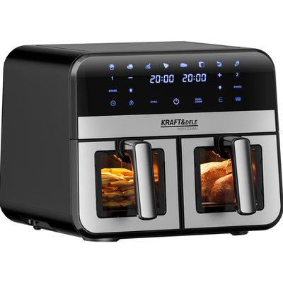 Bealiejė karšto oro gruzdintuvė KRAFT&DELE KD4179 9 l, 2500 W, 2 x 4,5 l su LCD ekranu