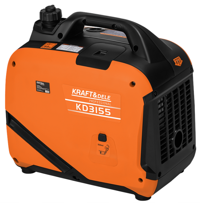 Oranžinis inverterinis generatorius KRAFT&DELE KD3155, viršus su rankena