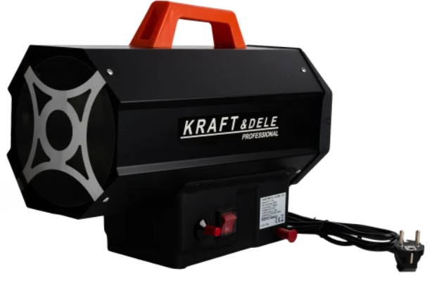 KRAFT&DELE šildytuvas, oranžinė rankena ir valdymo skydelis, tamsus korpusas
