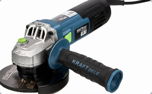 Elektrinis kampinis šlifuoklis su 125 mm disku, mėlynas-juodas korpusas