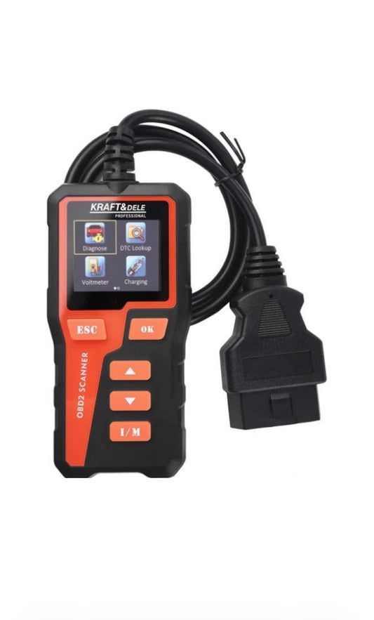 Rankinis OBD II/EOBD diagnostinis testeris KRAFT&DELE su ekranu ir OBD kištuku